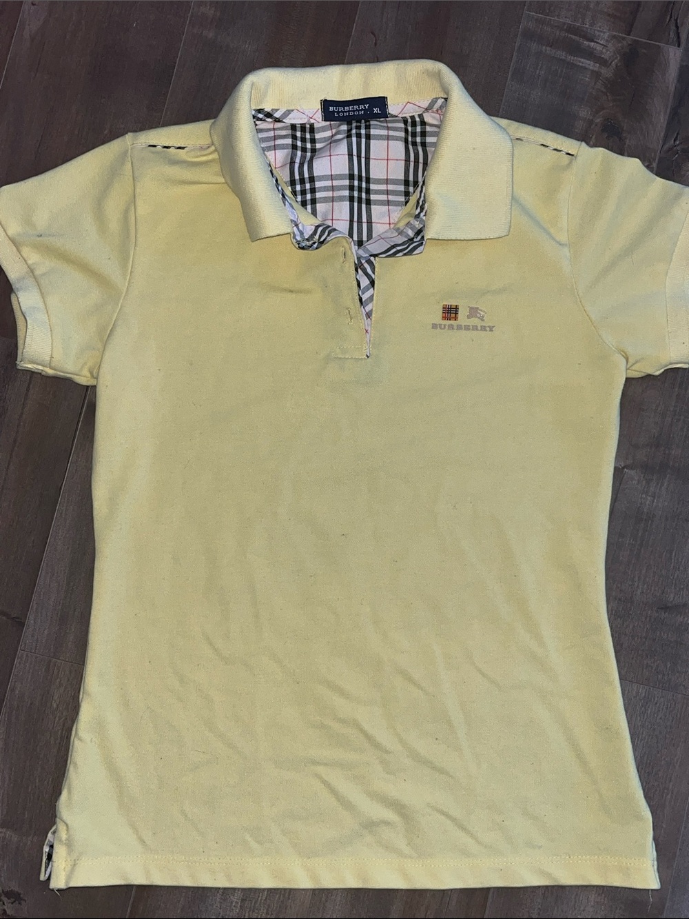 Pale Yellow Short Sleeve Polo with Check Trim